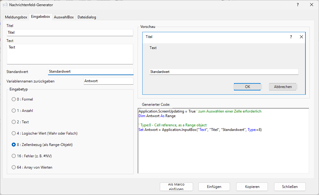 vba inputbox builder