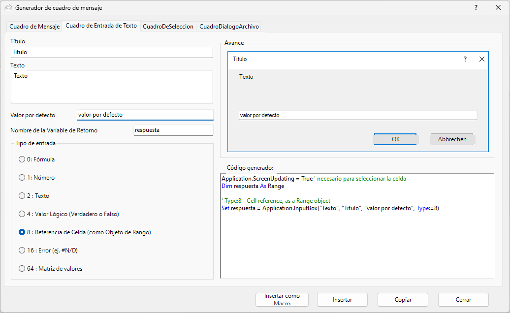 vba inputbox builder