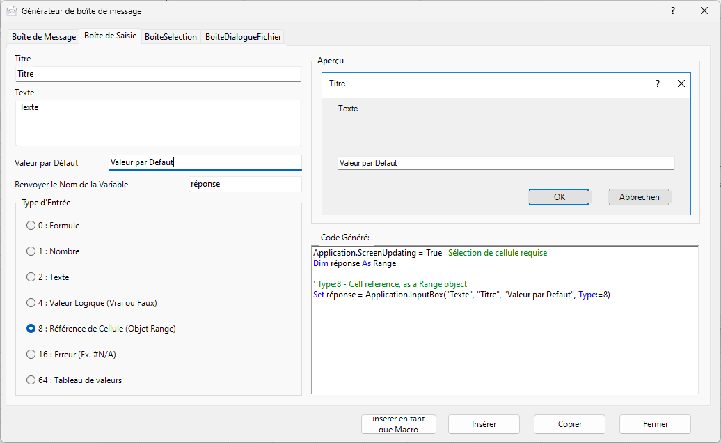 vba inputbox builder