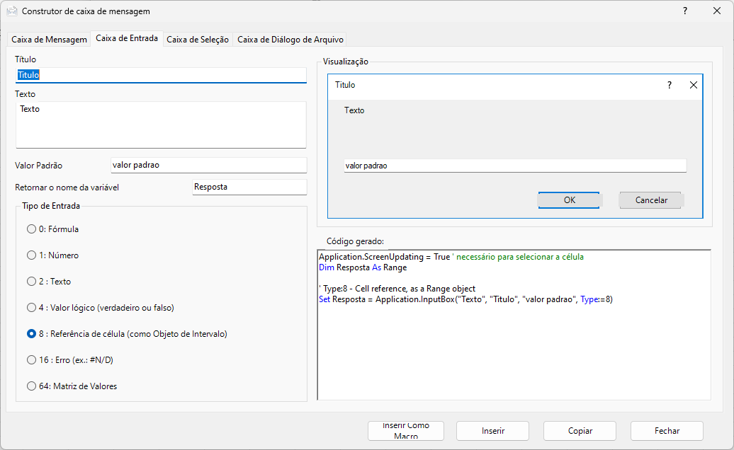 vba inputbox builder