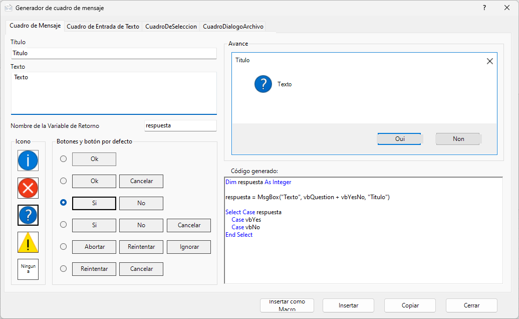 vba messagebox builder