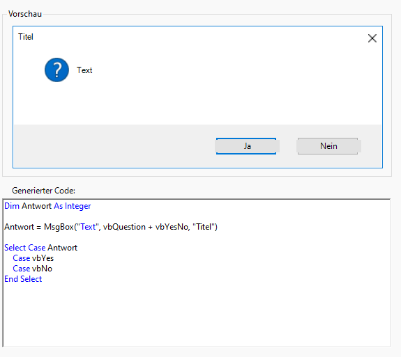 vba messagebox builder preview