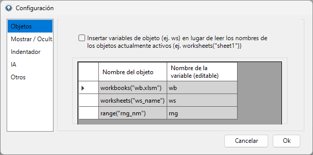 automacro settings objects