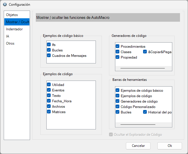 settings show hide