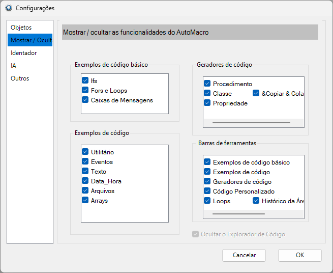 settings show hide