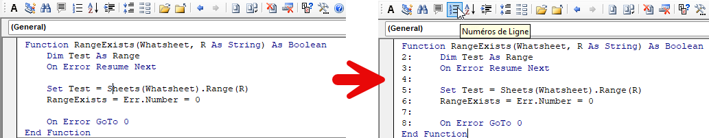 vba display line numbers