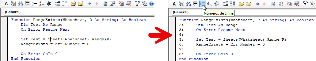 vba display line numbers