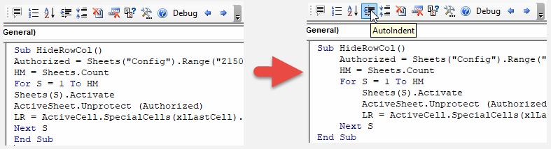 auto indent before after