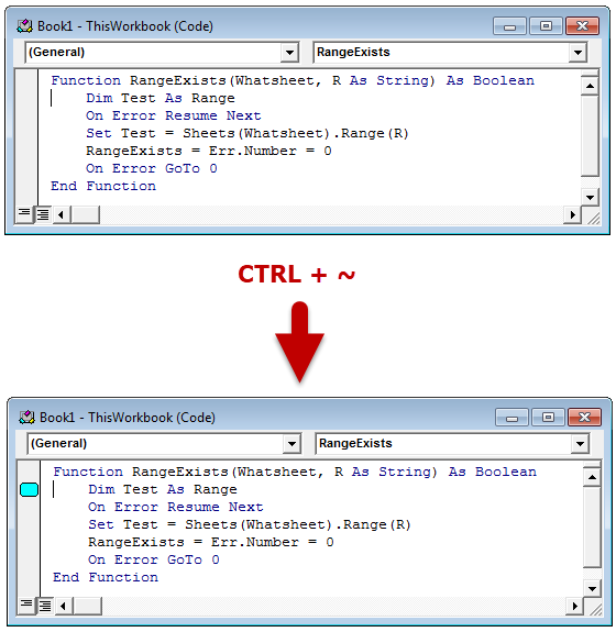 vba code tools bookmarks before after