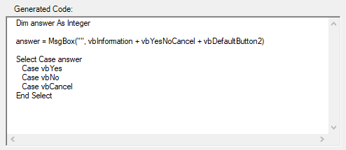 vba messagebox builder generated code