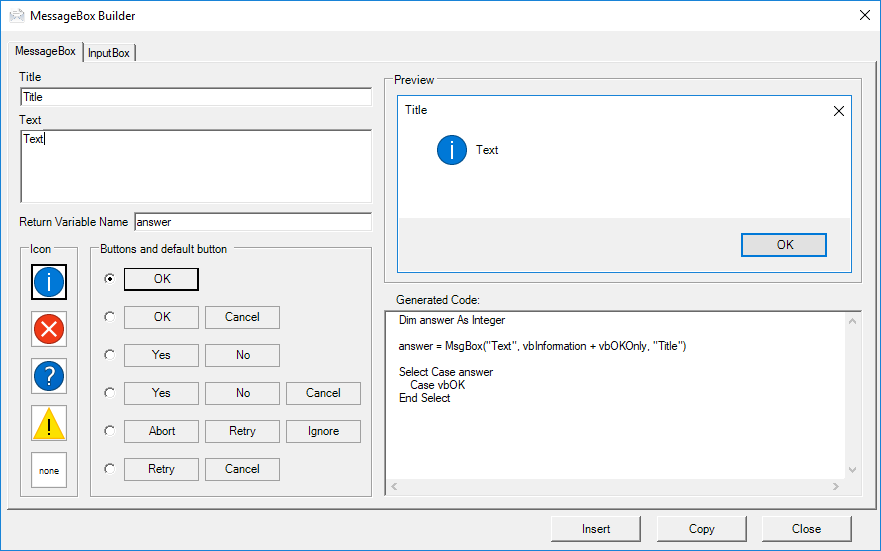 vba messagebox builder