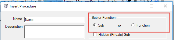 procedure builder sub function