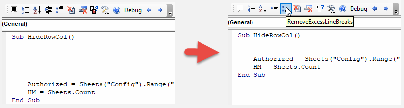 remove excess line breaks before after