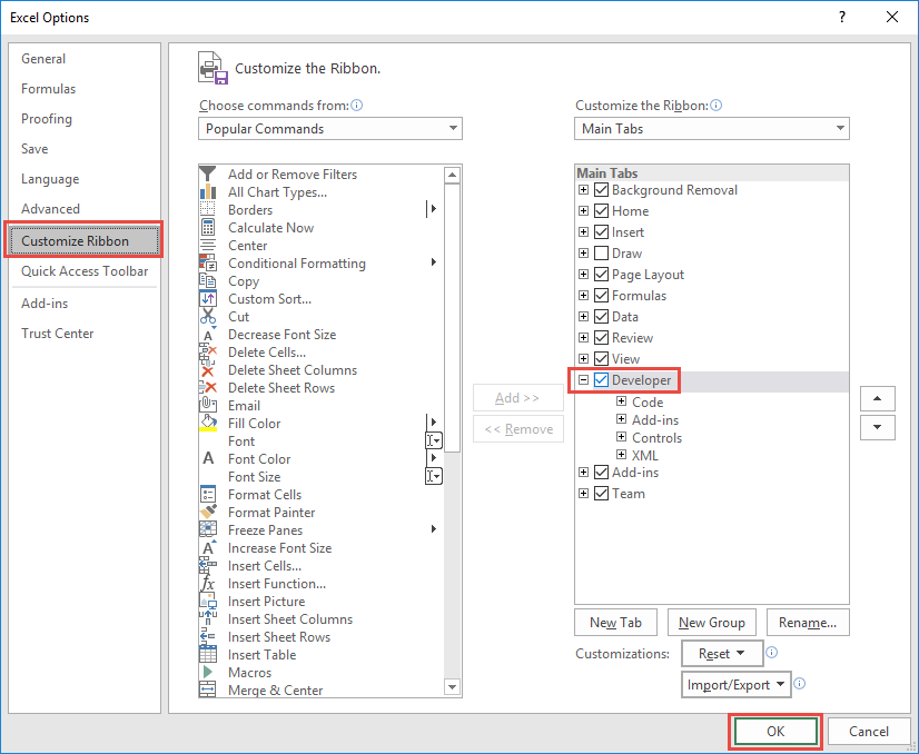 Enable Visual Basic Editor - Developer - enable