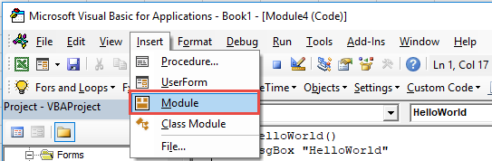 Insert Module in Visual Basic Editor