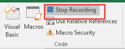 Stop Recording a Macro in Excel