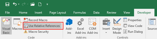 Excel VBA - Use Relative References