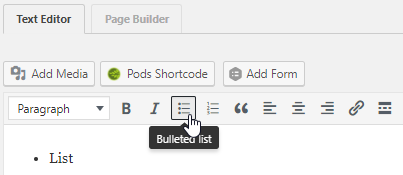 Unordered List (bullet points)